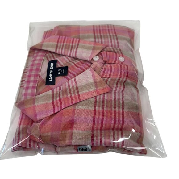 Lands End Womens Pink Plaid Button-Down Shirt Size XL 100% Cotton Woven knit - Picture 13 of 13